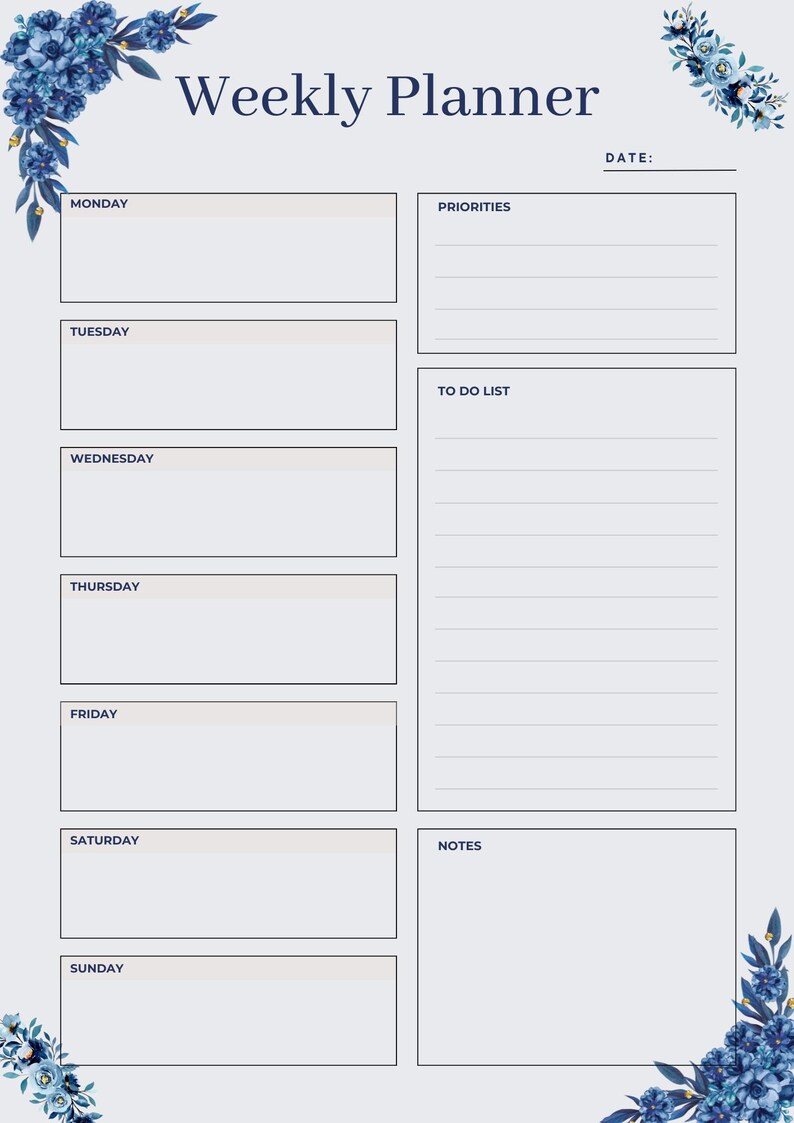 Elegant Floral Weekly Planner Printable - Etsy