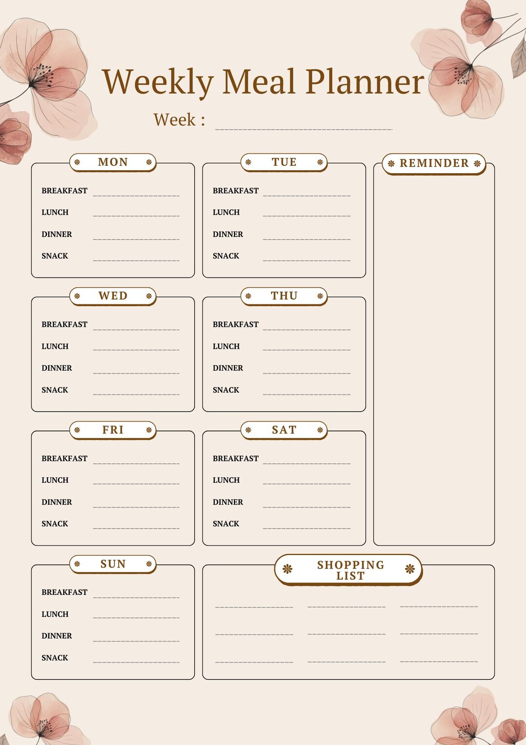 Elegant Floral Weekly Meal Planner - Etsy