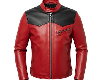 カフェレーサー レッドバイカー モーターサイクル メンズ レッドレザー