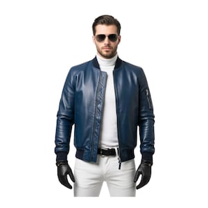 ダークブルー レザーボンバージャケット WANG AZALEA | JACKET MOTO BABZ-BLUE ジャケット・アウター