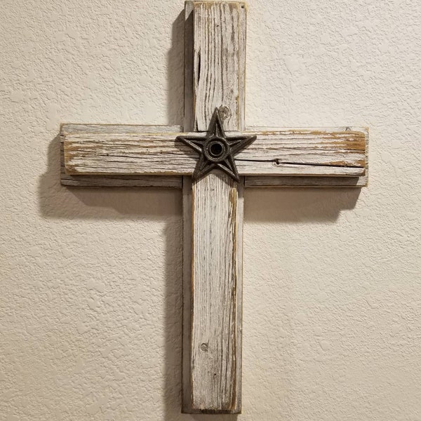 Rustic distressed white wooden cross