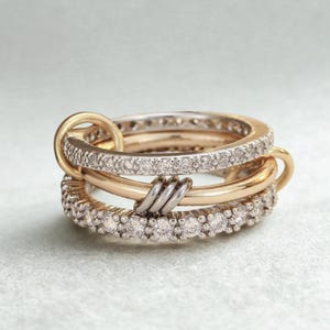 Cubic Zirconia Stacking Rings Set, Gold Filled Copper Band