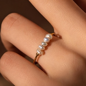 Pearl Spinner Ring | Anxiety Ring | Fidget Ring | Adjustable Freshwater Pearl Ring | Stainless Steel Jewelry | Gift for Her