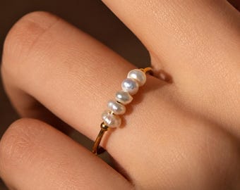 Pearl Spinner Ring | Anxiety Ring | Fidget Ring | Adjustable Freshwater Pearl Ring | Stainless Steel Jewelry | Gift for Her