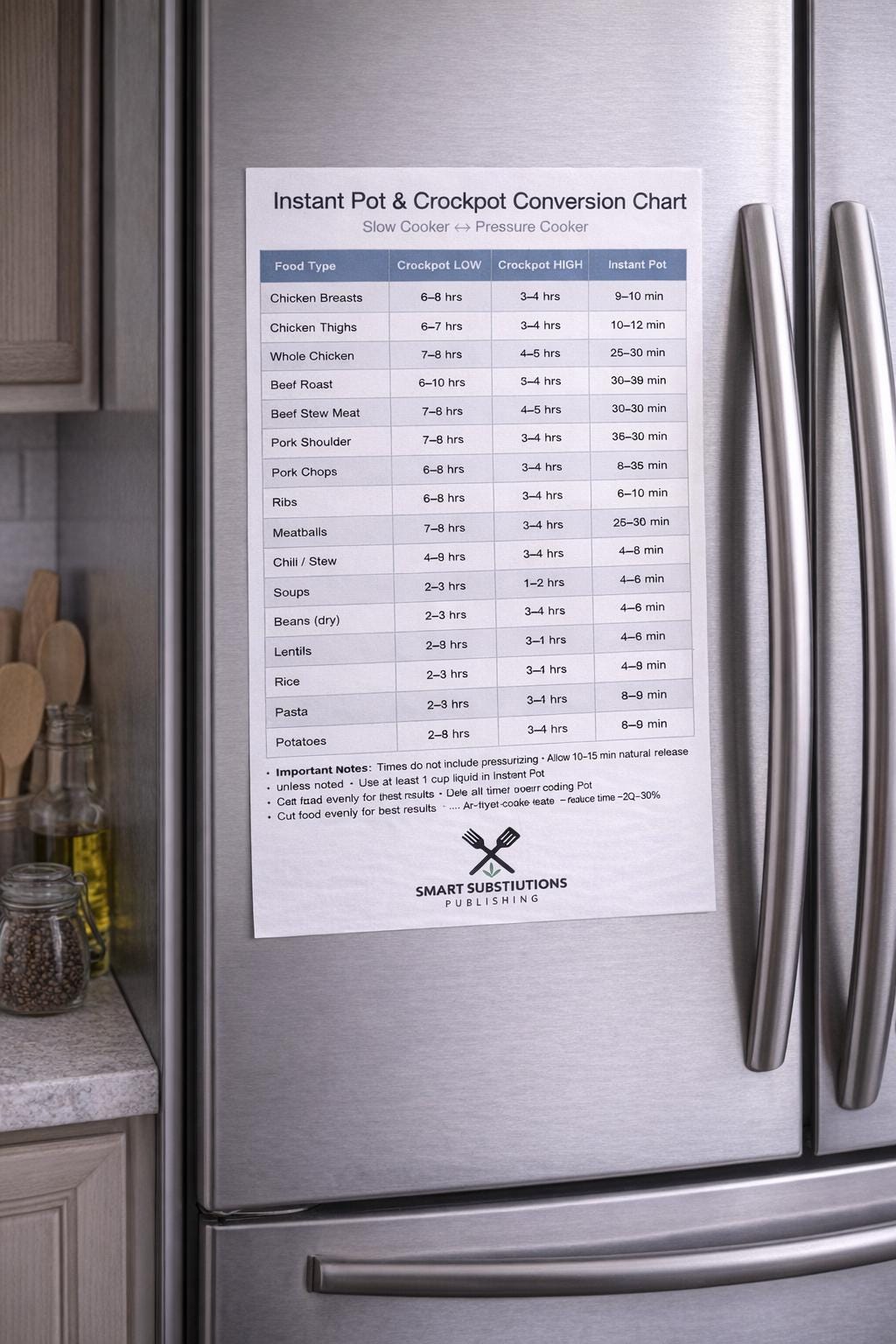 Instant Pot to Crockpot Conversion Chart Printable | Slow Cooker Guide ...