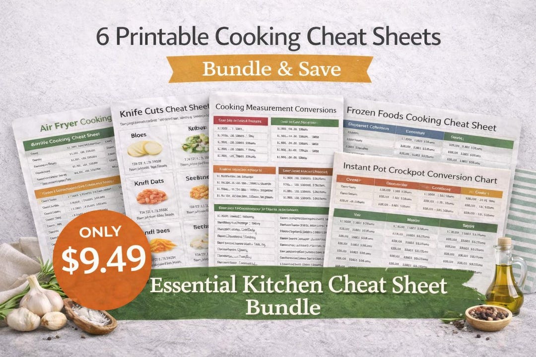 6 Printable Kitchen Cheat Sheets Bundle | Cooking Reference Guides ...