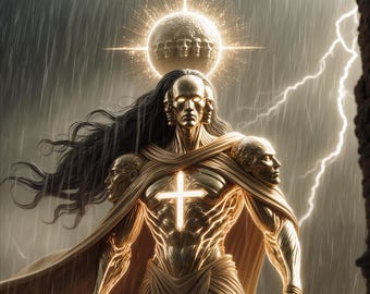 Arte del Guerriero Divino Dorato / Poster Fantasy Oscuro Mitico (Download Digitale)