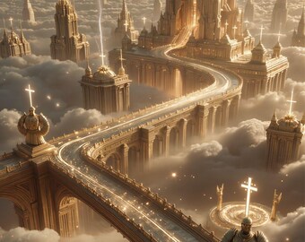 Celestial Kingdom Cathedral Art Print – Angelic Fantasy Digital Download