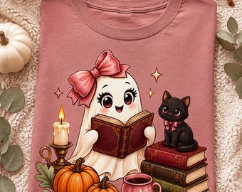 Librarian Ghost PNG, Bookish Halloween Sublimation Design (Digital Download)
