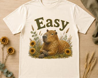 Relaxed Capybara Sunflower Floral PNG, Nature Lover Sublimation Design (Digital Download)