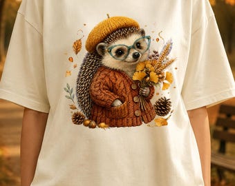 Autumn Hedgehog PNG, Cozy Sweater Weather Animal Clipart, Fall Floral Sublimation Design (Digital Download)