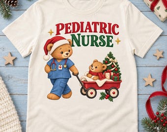 Pediatric Nurse Christmas PNG, Teddy Bear Holiday Medical Design (Digital Download)