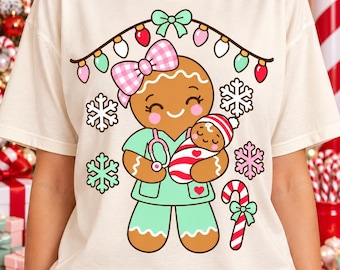 Gingerbread NICU Nurse Christmas PNG, Neonatal Holiday Sublimation (Digital Download)
