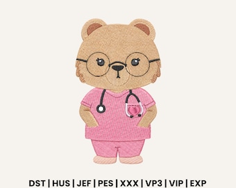 Cute Bear Nurse Embroidery | Teddy Bear Nurse Design | Medical Worker Gift | Nurse Uniform Embroidery | Digital Download