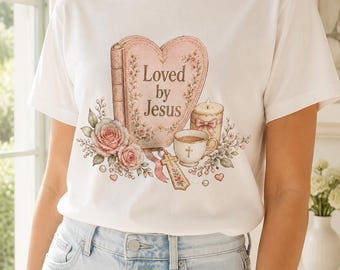 Loved by Jesus Christian Journal PNG, Floral Faith Sublimation Design (Digital Download)
