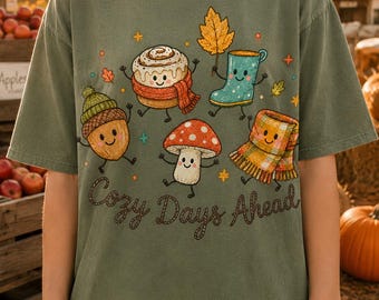 Cozy Days Ahead Fall Characters PNG, Autumn Sublimation Design (Digital Download)