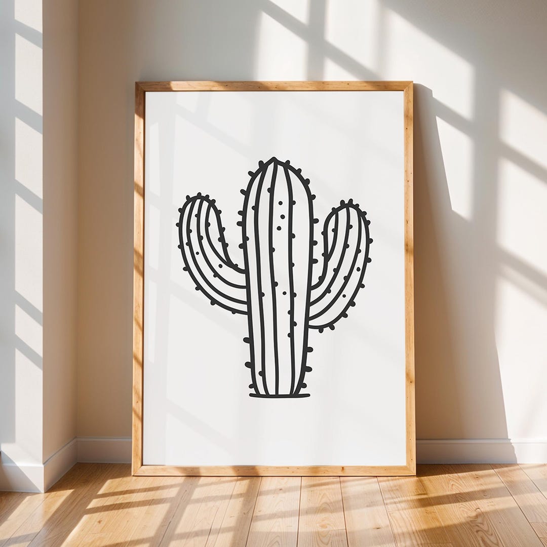 Minimalist Saguaro Cactus Line Art Print, Boho Desert Decor (digital ...