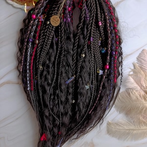 Black Curly Wavy Synthetic Dreadlocks Set – 59 Double Ended Full Head Dreadlock Extensions, Boho Decorated Braids & Twists