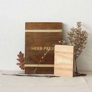 Herb Press botanical plants, leaves and flowers nature herbarium dry, press and storage antique aged wood and letterpress gold foil image 2