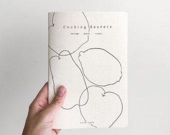 papier spécial à l'intérieur pour écrire des recettes Cooking Secrets, patrimoine - famille - carnet de recettes, livre de recettes fait main, design minimaliste