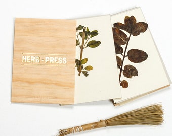 Herb Press - natural wood flower press, botanical herbarium press, wood and gold plant press