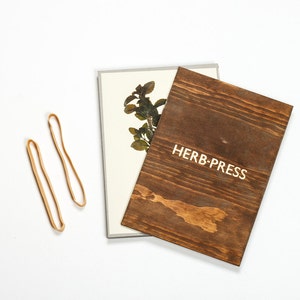 Herb Press botanical plants, leaves and flowers nature herbarium dry, press and storage antique aged wood and letterpress gold foil image 5
