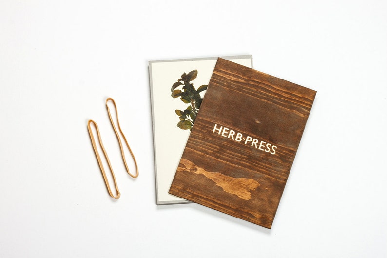 Herb Press botanical plants, leaves and flowers nature herbarium dry, press and storage antique aged wood and letterpress gold foil image 5