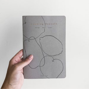 Cooking Secrets, heritage family recipe handmade notebook, minimalist grey and copper foil fruit illustration image 8