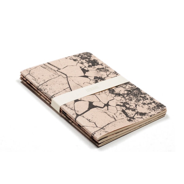 Mineral Stone lot of 3 notebooks - marbled rose and black handmade design notebooks - blank - STO6001