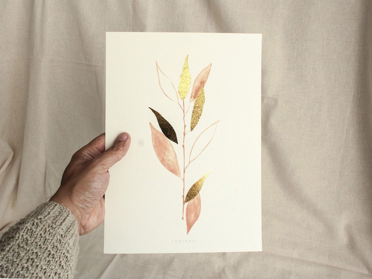 Le Saule d'or, L'impression d'art de Plante, L'illustration Originale Feuille Pêche et Le Décor Bota