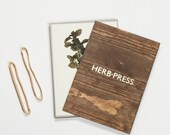 Herb Press - botanical plants, leaves and flowers nature herbarium dry, press and storage - antique aged wood and letterpress gold foil