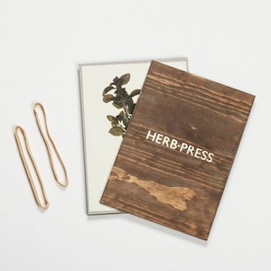 Herb Press botanical plants, leaves and flowers nature herbarium dry, press and storage antique aged wood and letterpress gold foil image 1