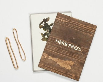 Herb Press - botanical plants, leaves and flowers nature herbarium dry, press and storage - antique aged wood and letterpress gold foil