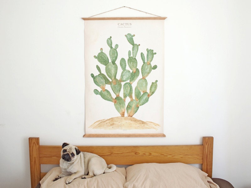 Cactus - Opuntia Jamaicensis Mur Imprimer Affiche Plantes et Jardin Scientifique Illustration Aquare