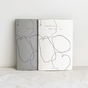 Cooking Secrets, heritage family recipe handmade notebook, minimalist grey and copper foil fruit illustration image 2