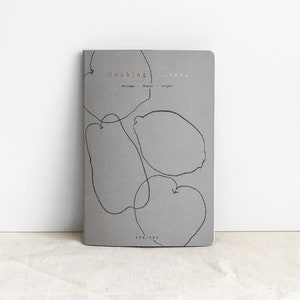 Cooking Secrets, heritage family recipe handmade notebook, minimalist grey and copper foil fruit illustration image 3