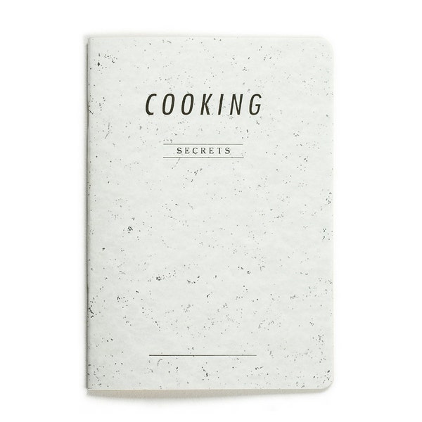 COOKING secrets - letterpress printed notebook - white pastel blue color - vintage design - COOK5007W