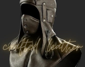Echtes Schaffell Leder Aviator Hut Maske Haube, Winter Pilot Style Kopfbedeckung