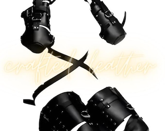 Black Genuine Sheepskin Leather Hood Harness Set