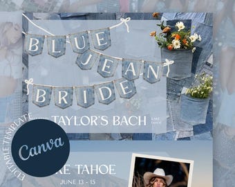 Blue Jean Bride Bachelorette Itinerary Template Canva Editable Western Bach Weekend Planner