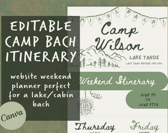 Camp Bach Bachelorette Itinerary Template Canva Editable Summer Camp Weekend Planner