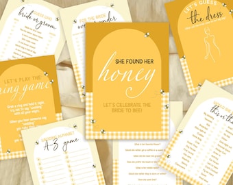She Found Her Honey Bridal Shower Games Printable Bundle, Bee Bridal Shower, 8 Pack Instant Download, Honey to Bee