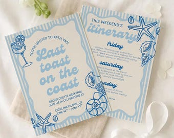 Last Toast on the Coast Invitation Template | Coastal Bachelorette Invite | Beach Bach Canva Invitation | Editable 5x7