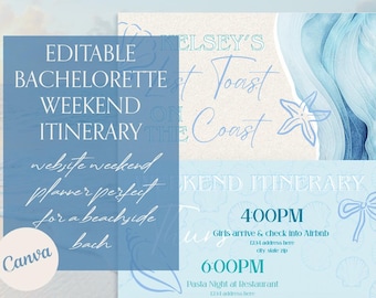 Last Toast on the Coast Bachelorette Editable Itinerary, Coastal Weekend Planner