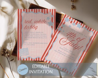 Fourth of July Stars and Stripes Customizable Invitation | Red, White, and Blue Rustic 5x7