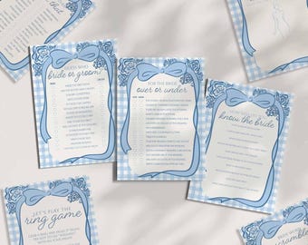 Blue Floral Bridal Shower Games Bundle, Something Blue Party Printables (Instant Download)