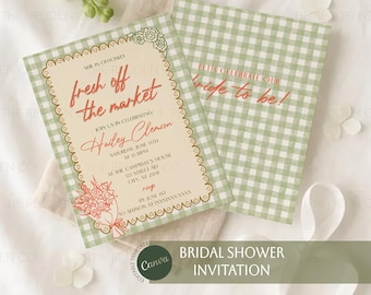 Fresh Off The Market Bridal Shower Inviation | Spring Gingham Canva Template