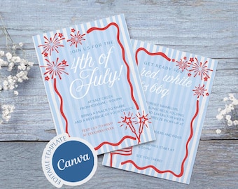 Fourth of July Red, White and BBQ Striped Invitation Template 5x7