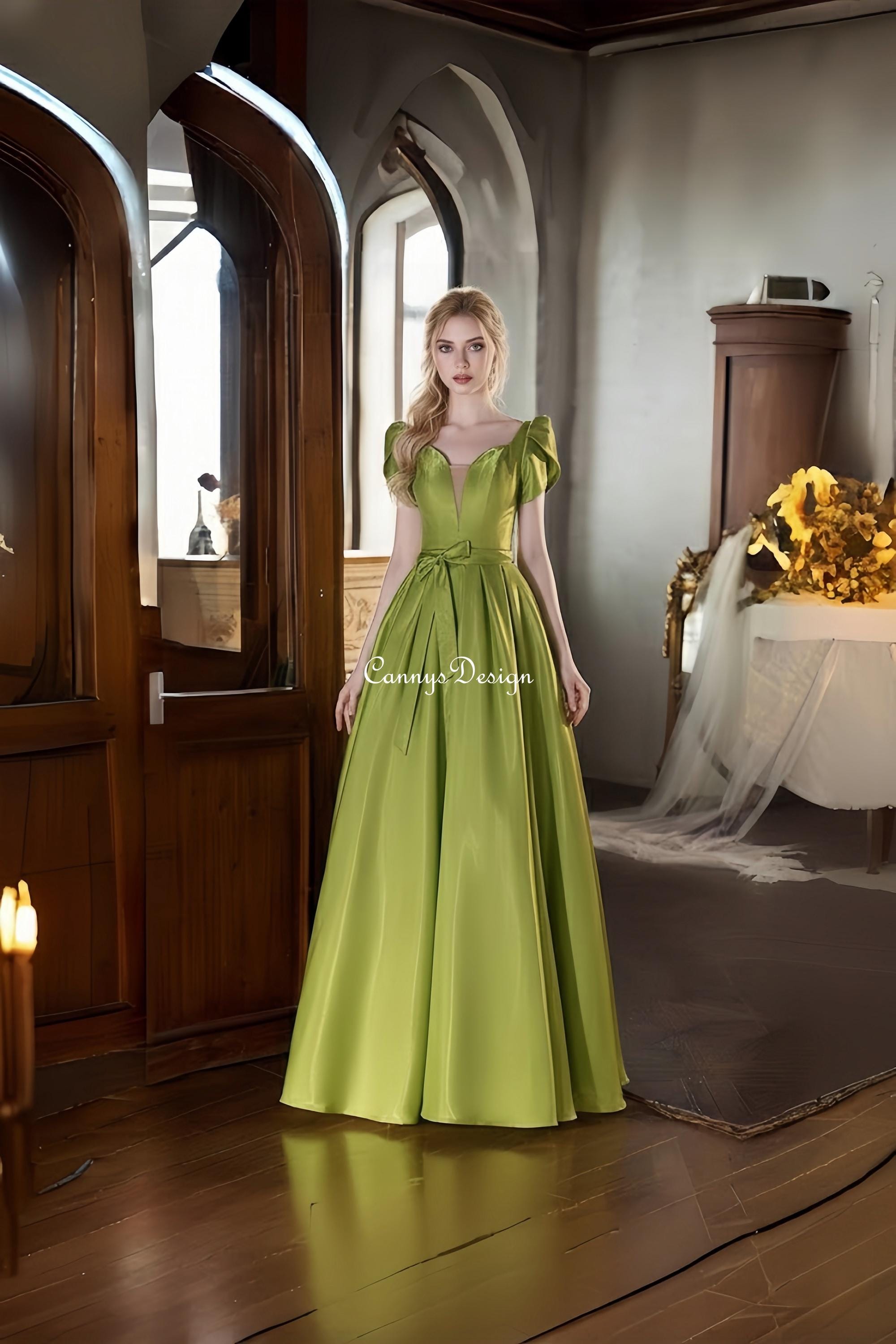 Green Satin Prom Gown