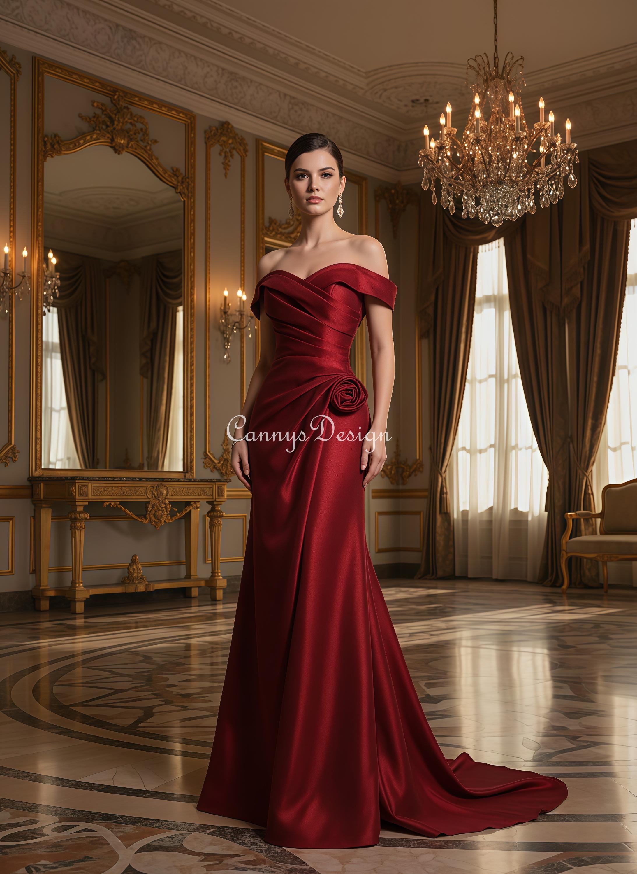 open lace back dress Shiny Off Shoulder Mermaid Burgundy Long Prom Dresses, Beaded Mermaid